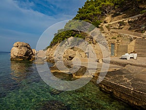 Pebble beach and Rock formations in Marusici