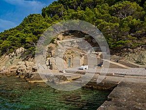 Pebble beach and Rock formations in Marusici