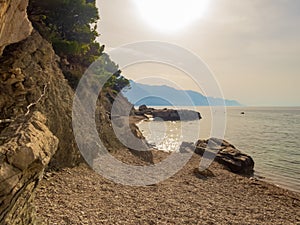 Pebble beach and Rock formations in Marusici