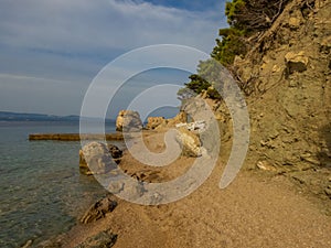 Pebble beach and Rock formations in Marusici
