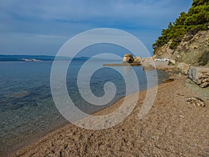 Pebble beach and Rock formations in Marusici