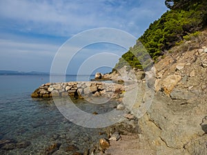 Pebble beach and Rock formations in Marusici