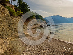 Pebble beach and Rock formations in Marusici