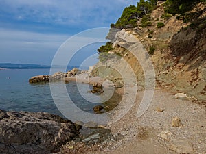 Pebble beach and Rock formations in Marusici