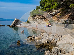 Pebble beach and Rock formations in Marusici