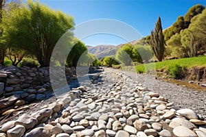 pebble path leading to a sequestered hot spring