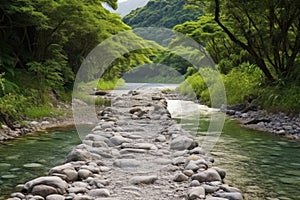 pebble path leading to a sequestered hot spring