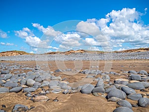 Pebble Ridge and beach, Northam Burrows, North Devon.