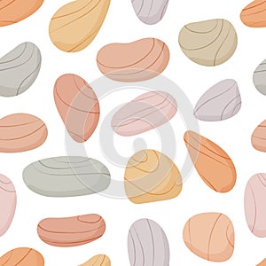 Pebble seamless pattern. Beach pebble stones background. Sea or river smooth rocks repeating wallpaper. Vector