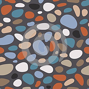 Pebble seamless pattern. Smooth stones background. Cobblestone paving texture. Sea or river pebbles repeating wallpaper