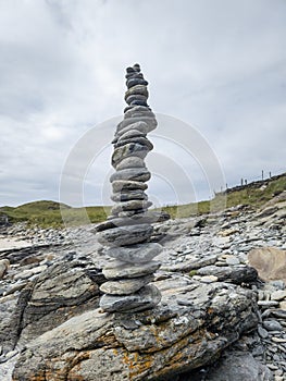 Pebble stone tower arrangement on sea beach