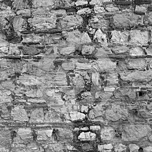 Pebble Stone Wall. Background Texture. Black and white. Monochrome. Grunge Style