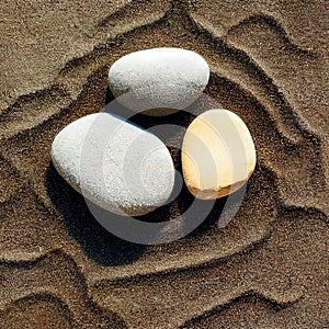 Pebble stones on brown sand with curves