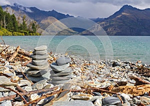Pebble Stones at Lake Wakatipu Queenstown New Zealand