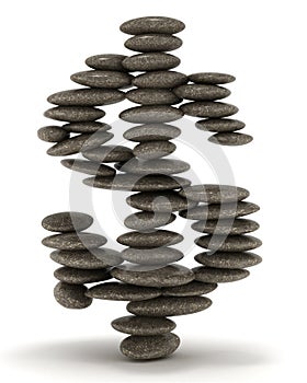 Pebble tower shaped as dollar sign