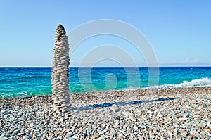 Pebble tower on the Tsambou beach