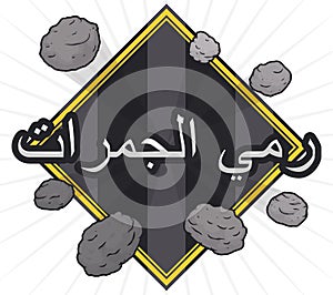 Pebbles around Sign for Stoning of the Devil Ritual, Vector Illustration