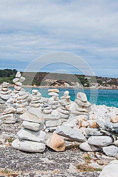 Pebbles in balance near Notre Dame de Rocamadour in Camaret-sur-mer in FinistÃÂ¨re, Brittany photo