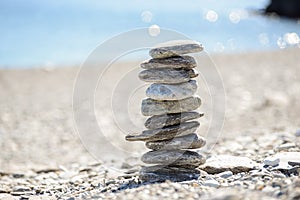 Pebbles in balancing on the beach