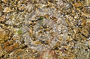 Pebbles in creek or stream flowing water