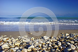 Pebbles on a sandy beach