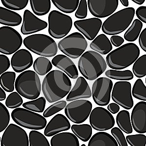 Pebbles seamless pattern on white background. Black stones seamless background texture.