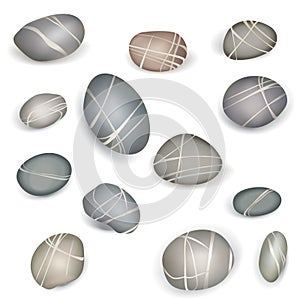 Pebbles stones on white background Design elements set Vector il