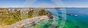 Pebbly Beach Aerial Morning Shorescape Panorama with High Rises