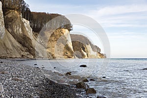 Pebbly beach on the chalk coast of Ruegen, Germany