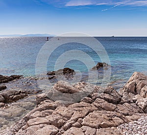 Pebbly Beach in Rabac, Istria region , Croatia