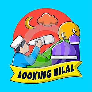 Hand drawn of Looking hilal illustration