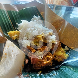 Pecal satay from Padang mixed with rice