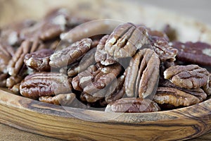 Pecan nuts Carya illinoinensis, halved nutpits
