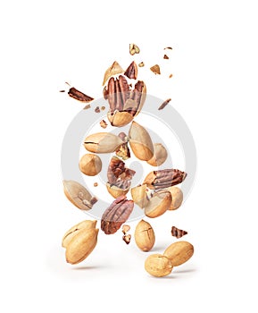 pecan nuts flying in the air