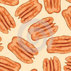 Pecan nuts. Seamless background.