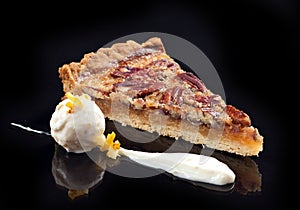Pecan pie with ice cream