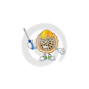 Pecan pie mascot with automotive on white background