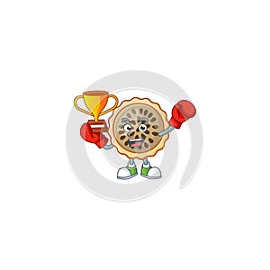 Pecan pie mascot with boxing winner on white background