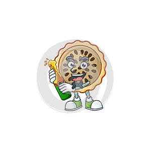 Pecan pie mascot with bring beer on white background