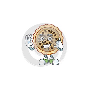 Pecan pie mascot with call me on white background