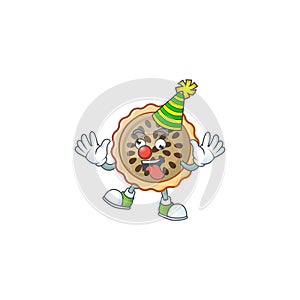 Pecan pie mascot with clown on white background