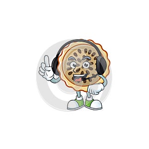 Pecan pie mascot with headphone on white background