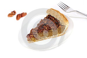 Pecan Pie Slice on White Background