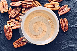 Pecans nut butter in glass jar