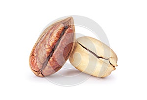 Pecans on a white background