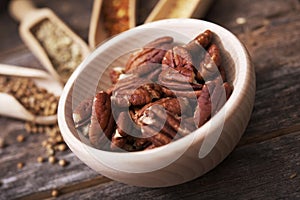 Pecans in the Wooden Bowl