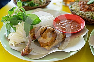 Pecel ayam made, indonesian fried chicken lalapan penyet