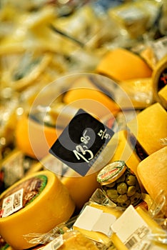 Pecorino, Italian hard cheese with spanish olive