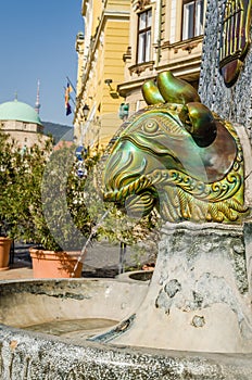 Pecs, Hungary - October 06, 2018: Zsolnay fountain landmark Pecs