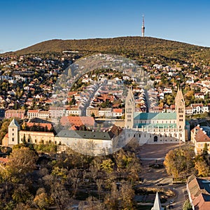 Pecs, Szekesegyhaz. Bird eye view